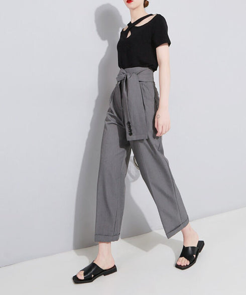 Button Belt Tapered Pants